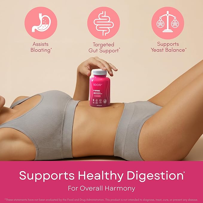 SOON+ Vaginal Probiotics for Women V-Sync Vaginal Probiotic with Lactobacillus Cranberry &amp Prebiotics Support pH Balance for Women Urinary Health Digestive Support 6 Billion CFU 60 Capsules