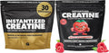 Gains in Bulk Intantized Creatine Bundle Soluble Pre Workout Powder Supports Muscle Building Strength and Performance Unflavored and Raspberry 60 Servings