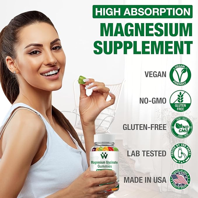 Magnesium Glycinate Gummies 400mg - Magnesium Supplement for SleepStress &amp Muscle Relief Calm Magnesium Chews for Adults and Kids with Vitamin D B6 Fruit Flavor Vegan 5 Packs