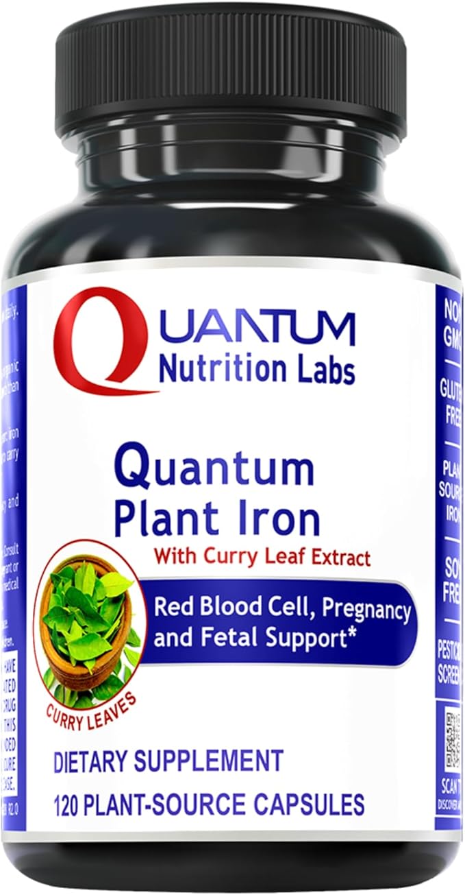 Quantum Nutrirtion Labs Plant Iron - Plant Based Iron for Men &amp Women for Blood Support Curry Leaves Supplement - 120 Vegetarian Capsules