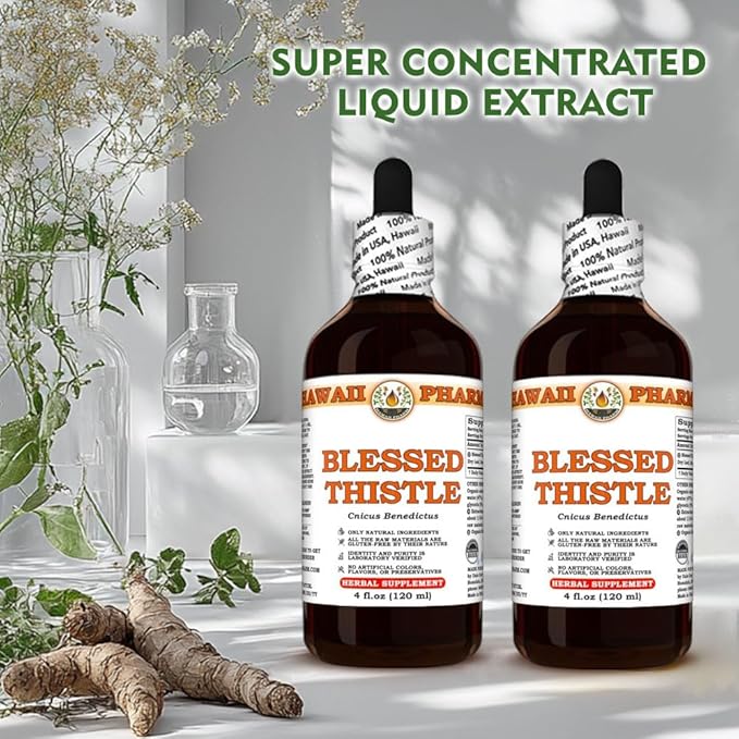 Blessed Thistle (Cnicus Benedictus) Dry Leaf Stem and Flower Tincture Made in Hawaii Raw Materials All Natural Vegan Pure Liquid Extract - 4 fl.oz