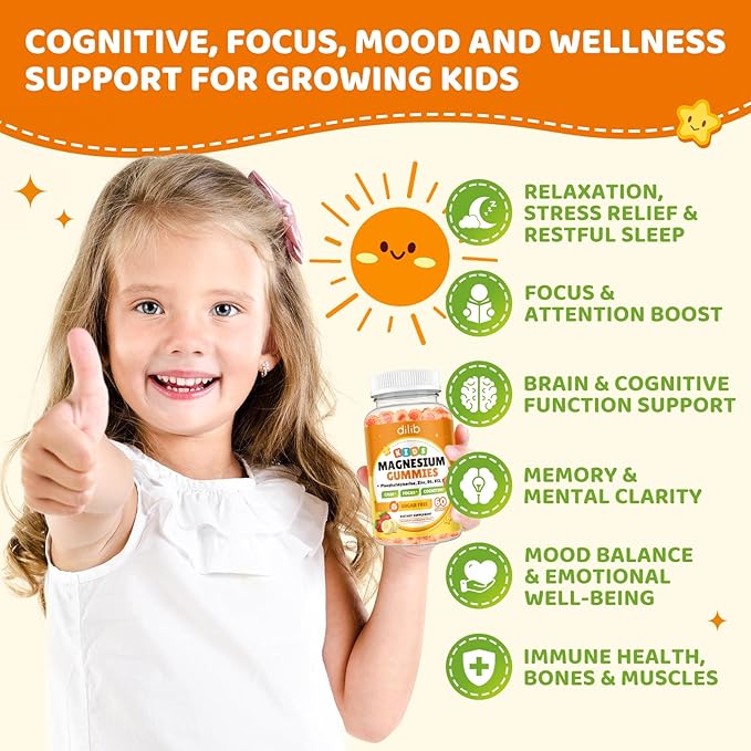 Magnesium Glycinate Gummies for Kids Brain Supplement for Memory and Focus with Phosphatidylserine L-Theanine Zinc for Kids &amp Adults Sleep Cognition Calm Strawberry &amp Banana Flavor 120ct