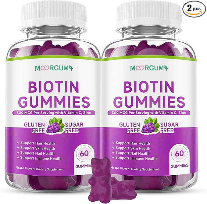 Sugar Free Biotin Hair Skin &amp Nails Gummies Supports Healthy Hair Skin and Stronger Nails with Vitamin C Zinc Chewable Vitamin B7 Supplements for Women &amp Men Vegan Non-GMO Grape 120 C