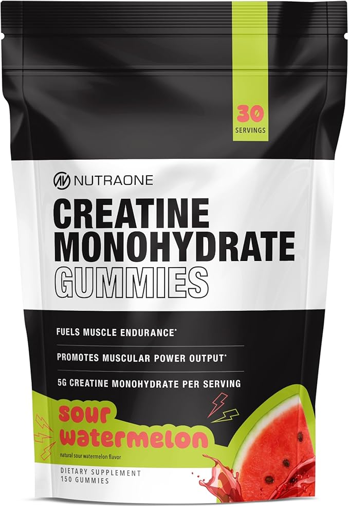 NutraOne Creatine Monohydrate Gummies Pre- and Post Workout Recovery Fuel Muscular Performance Increase Endurance Support Muscle Recovery (Sour Watermelon - 30 Servings)