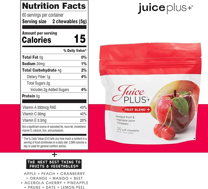 JuicePlus+ Fruit &amp Vegetable Blend Soft Chews - Tasty Vegan Fruit Veggie Gummy Vitamins for Adults &amp Kids - 4 Month Supply 4 packs (2 of each flavor)