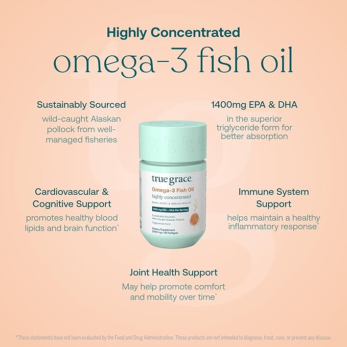 True Grace One Daily Women’s Multivitamin 40+ (30 Vegan Tablets) &amp Omega-3 Fish Oil (60 Softgels) - Gluten Free Soy Free Organic - 30-Day Supply of Each