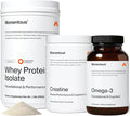 Momentous Three - Creatine Monohydrate Powder (90 Servings) Grass-Fed Whey Protein Powder (Unflavored) &amp Omega-3 Fish Oil 1600mg - Daily Essentials for Strength Performance &amp Lean Muscle Rec
