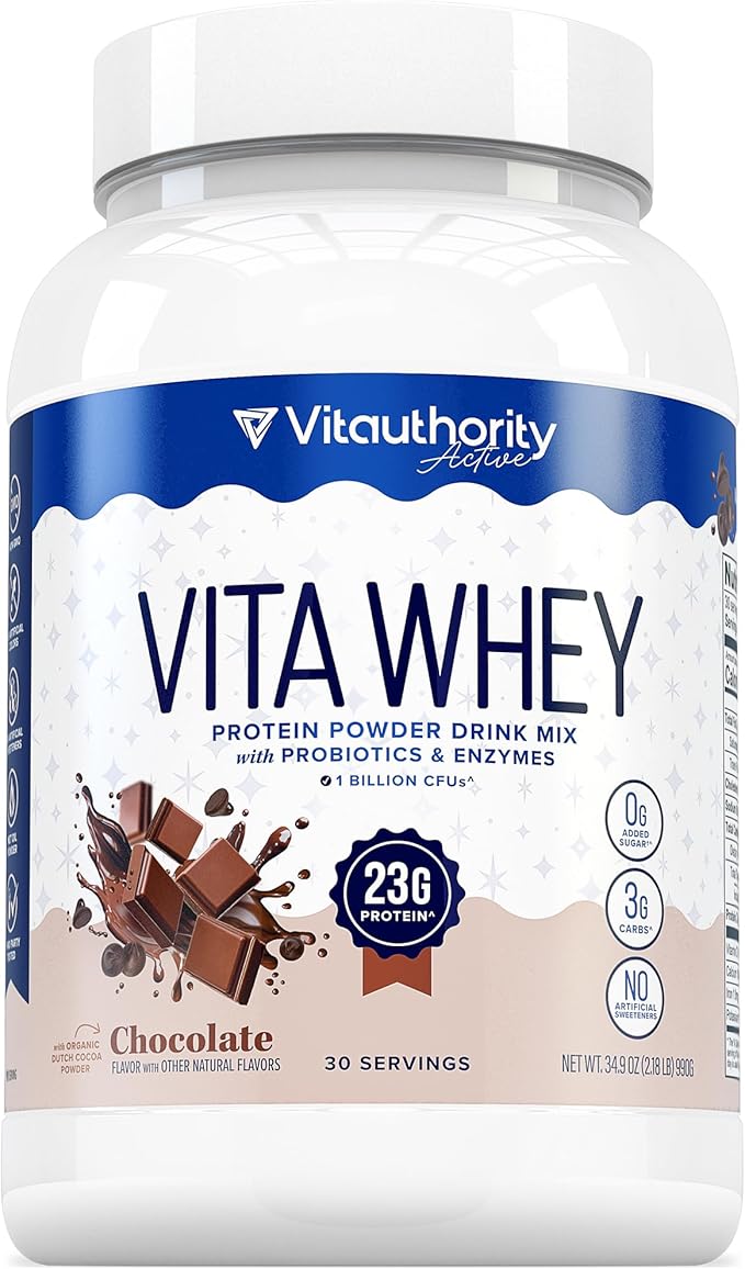 Vitauthority Whey Protein Powder for Women Whey Isolate Probiotics &amp Enzymes Supports Digestion Nutrient Absorption &amp Energy Post-Workout &amp Daily Nutrition Chocolate Flavored 30 Servings