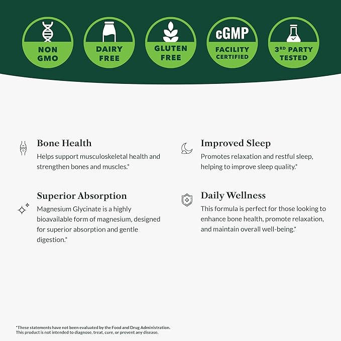 Greens First Magnesium Glycinate Supplement - May Support Heart Health Muscle Health and Support Metabolism - Better Absorption Rate - 90 Vegetable Capsules