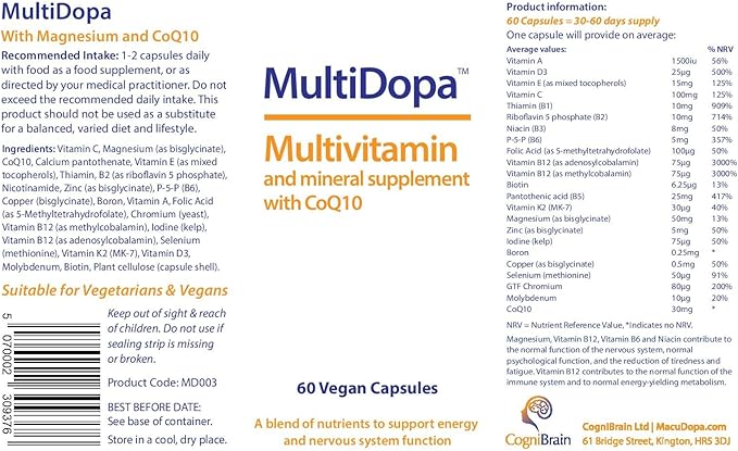 MultiDopa - CoQ10 Multi Vitamin &amp Mineral for Low Dopamine States