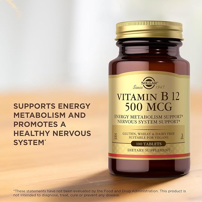 Solgar Vitamin B12 500 mcg - 100 Tablets - Vegan Gluten Free Dairy Free Kosher - 100 Servings (Pack of 2)