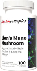 Austinootropics Lions Mane Mushroom 500mg Daily Adaptogen Capsules for Stress Support Mood Balance Energy &amp Focus – 100 Vegan Capsules