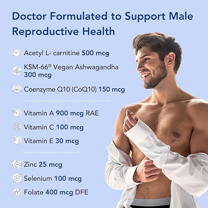 Premom Sperm Fortify – Male Fertility Supplements for Men with KSM-66® Vegan Ashwagandha CoQ10 as Ubiquinol Zinc Selenium&ampAcetyl-L-carnitine | Supports Sperm Health Motility &amp Count