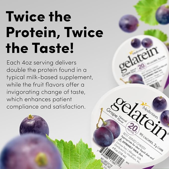 Medtrition Gelatein Grape - High Protein Sugar Free Gelatin with 20 grams of protein | Ideal for clear liquid diets swallowing difficulties bariatric dialysis and oncology (12 Pack)