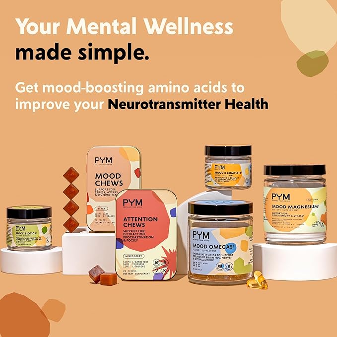 PYM Mood Support Magnesium Bundle – 30-Serving Jar + 10-Serving Stick Packs | Magnesium Glycinate L-Threonate &amp Malate | Vegan Non-GMO Made in USA