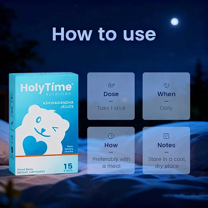 HolyTime Ashwagandha Jelly – 15 Travel Sachets with KSM-66 &amp Vitamin D2 – Plant-Based Herbal Blend for Relaxation Stress Support &amp Metabolism – Natural Flavor Balance