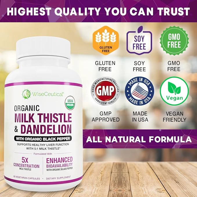 All-Natural Liver and Gut Support | Organic Milk Thistle Organic Dandelion Root &amp Organic Black Pepper | Ginger Artichoke Leaf Extract Deglycerized Licorice Root &amp Patented Zinc Carnosine