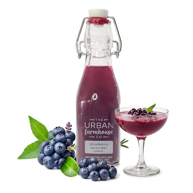 The Urban Farmhouse Co. Organic Vinegar Shrub – Blueberry 9 oz Bottle – Small Batch Drinking Vinegar with Apple Cider Vinegar &amp Whole Berries – Cocktail Mixer Gut Health Tonic No Sugar Added