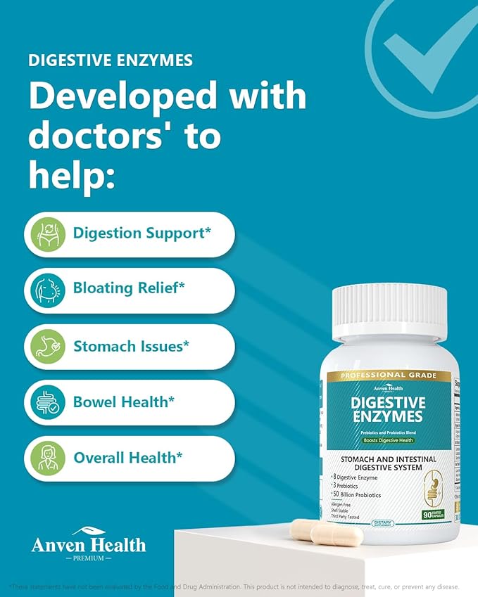 800mg Digestive Enzymes for Men and Women with Probiotics &amp Prebiotics 8 Key Enzymes Protease Amylase &amp Lipase | 270 Capsules - A 90-Day Supply for Bloating &amp Gas Relief - Non-GMO