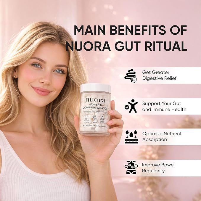 Nuora Bromelain Gut Health Capsules - Gut Biofilm Ritual with Berberine Digestive Balance &amp Metabolism Support for Women Non-GMO 90 Capsules