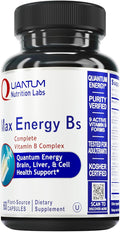 Quantum Nutrition Labs Max Energy Bs - Vitamin B Complex Methylated B Complex Vitamins with Vitamin B1 B6 B12 Thiamin Folate and Biotin - 60 Vegetarian Capsules