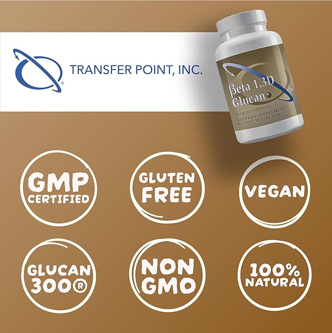 Transfer Point Yeast-Derived Beta 13D Glucan (13/16 B-Glucans) 200mg Minimum 85% Beta Glucan Content Non-GMO Vegetarian All-Natural Immune Support 60 Capsules