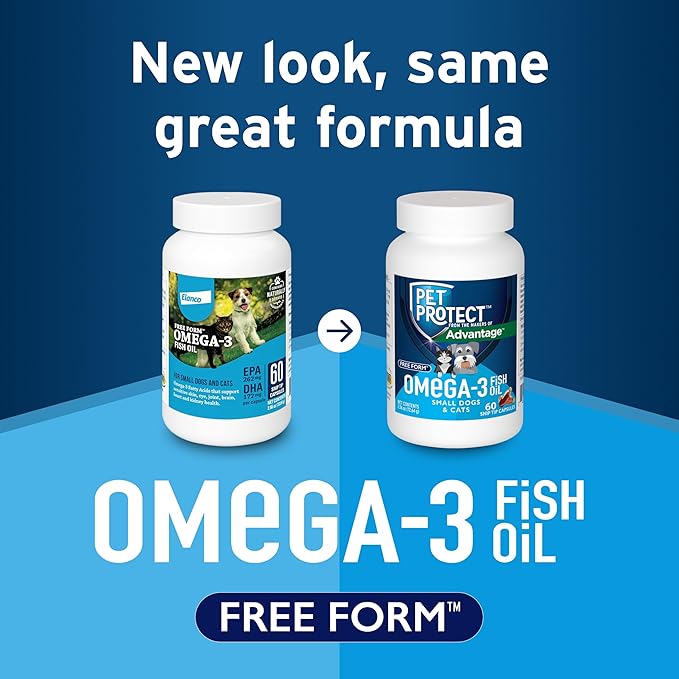 Free Form Snip Tips Omega-3 Fish Oil Liquid Supplement for Small Dogs and Cats 60 Count
