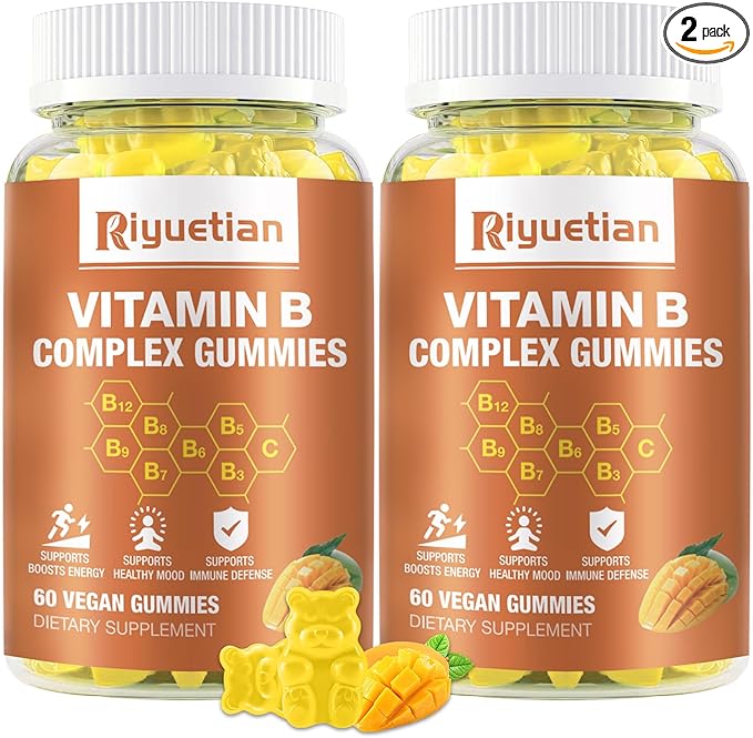 Vitamin B Complex Gummies with BiotinCholine + Inositol Vitamin C + Zinc for Supports Energy Brain Mood Immune Healthy Hair Skin - Natural Mango Flavor - Vegan Diet - 120 Vegan