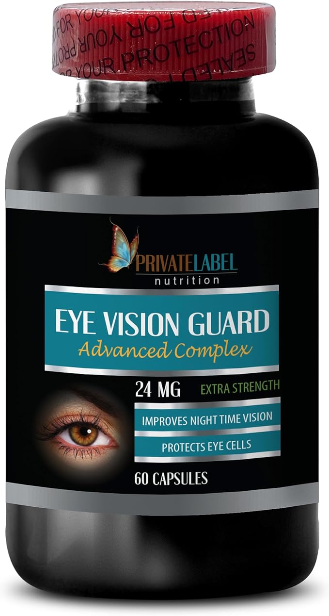 Vision Vitamins with Lutein - Eye Vision Guard 24 MG - Advanced Complex Eye Vision Support Lutein Supplements Vitamin A Supplement Turmeric Extract Bilberry Extract Taurine 1 Bot 60 Capsules