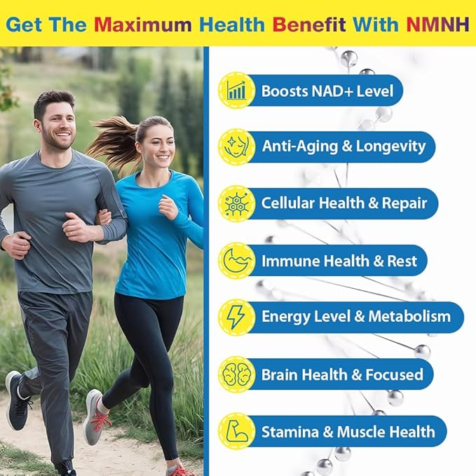 NMNH (NMN Supplement Alternative) NAD Supplements for Anti Aging Energy Immune Focus (Dihydronicotinamide Mononucleotide) 500mg to Boost NAD+ Levels As We Age Pure Organic - 60 Capsules