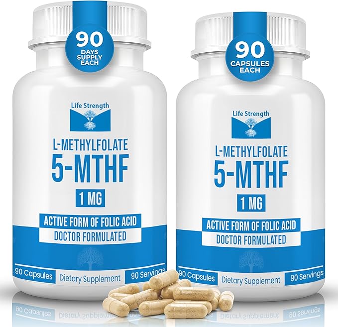 L Methylfolate 1mg | 180 Capsules | Optimized &amp Highly Bioactive Methyl Folate Supplement | 5-MTHF Supports for Energy Focus &amp Mood | Non-GMO Gluten Free Vegan | 6 Month Supply