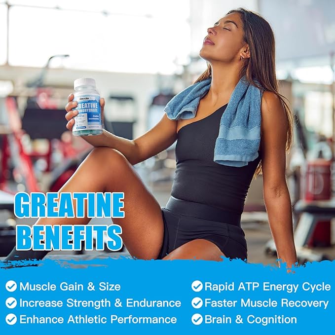 ElevateLife Creatine Monohydrate Gummies for Men &amp Women Chewables Creatine Monohydrate for Muscle Strength Muscle Builder Energy Boost Pre-Workout Supplement(90 Count)-Blueberry