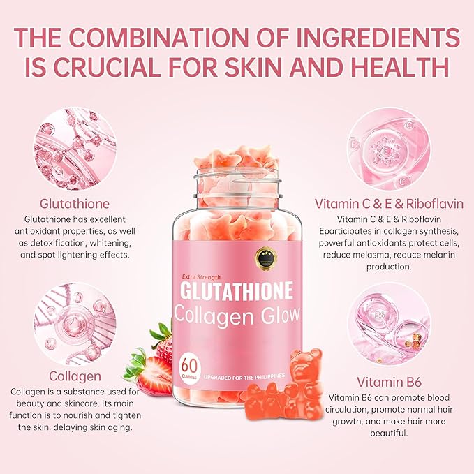 Glutathione Collagen Glow Gummies for Women Glutathione Collagen Glow Gummies for Dark Spot 60/120Pcs Korean Organic Glow Beauty Collagen for Skin Care(2)