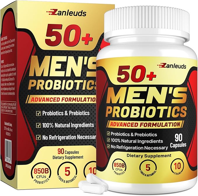 Probiotics for Men Potent 50+ Mens Probiotic Complete Gut &amp Digestive Health with 850 Billion CFU 1900mg Prebiotic Fiber Energize Immune Mens Probiotics for Gut Health Over 50-90 Capsule