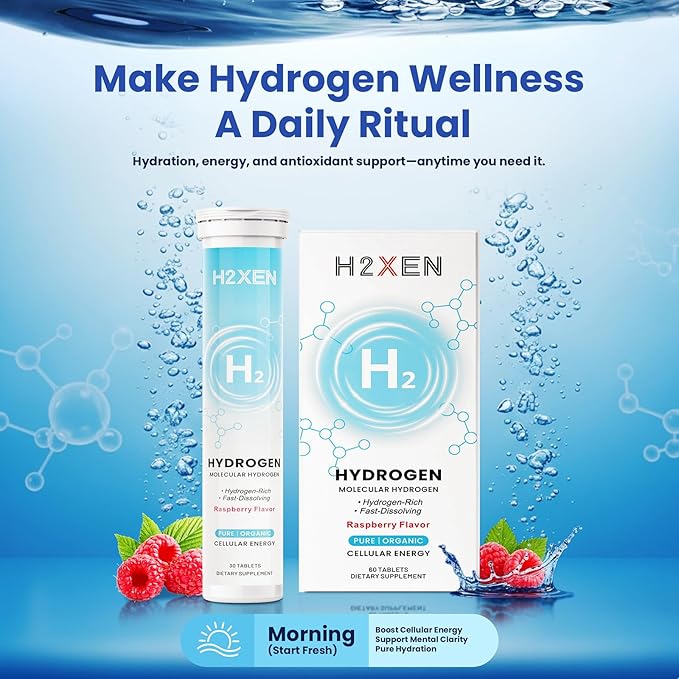 Molecular Hydrogen Tablets with Magnesium - 8 PPM Hydrogen Water Tablets for Drinking Water - Rich in Antioxidants Supports Healthy Aging Cellular Energy &amp Brain Health (60 Counts Raspberry)