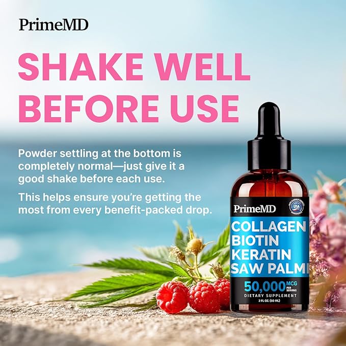 Liquid Collagen Peptides for Women - Serum Complex with Biotin Vitamin Hydrolyzed Keratin Protein and Saw Palmetto - Comprehensive Formula for Hair Skin and Nails Wellness - 2fl oz (Pack of 2)