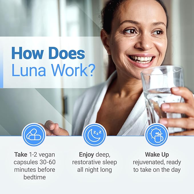 Nested Naturals Luna Melatonin Free Non-Habit Forming Herbal Sleep Supplement w/Chamomile Valerian L-Theanine 180 Vegan Capsules (60 Capsules Per Bottle)