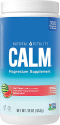 Natural Vitality Calm Magnesium Supplement Anti-Stress Drink Mix Powder Gluten Free Vegan &amp Non-GMO Watermelon 16 oz