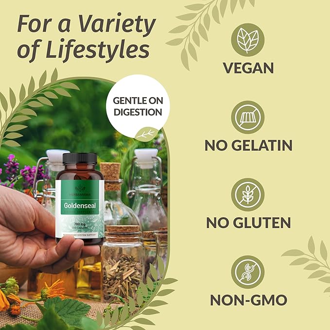 HERBAMAMA Goldenseal and Milk Thistle Kit - Bundle of 700 mg Goldenseal Root Capsules and Milk Thistle Tincture 2 fl oz - Vegan Non-GMO Sugar &amp Alcohol-Free - 2 Pack