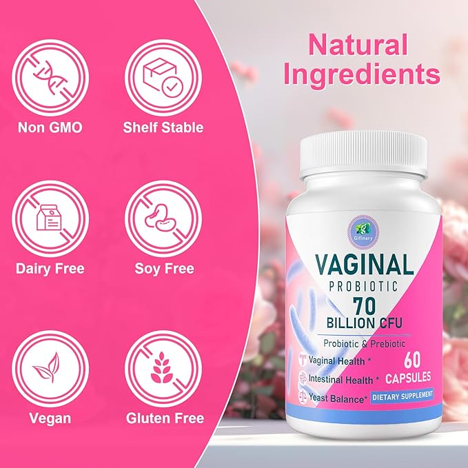 Vaginal Probiotics PH Balance for Women 70 Billion CFUs Womens Probiotic for Vaginal health Urinary Odor Control Flor Ph Balance &amp Hormone with Prebiotic &amp D-Mannose - Shelf Stable 60