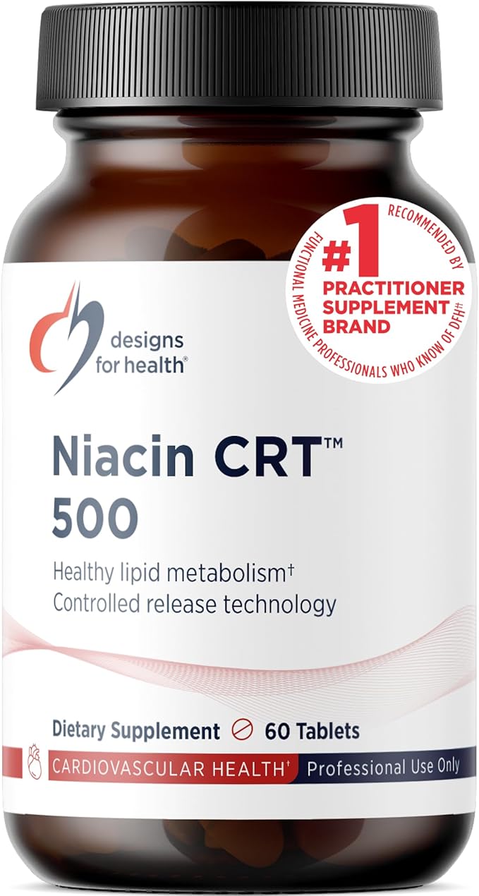 Designs for Health Niacin 500mg - Niacin CRT Vitamin B3 (Nicotinic Acid) Controlled Slow Release Tablets to Help Minimize Flush - Non-GMO Gluten Free Supplement (60 Tablets)