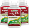 Best Naturals Apple Cider Vinegar Plus 600 Mg 120 Capsules - Vinegar Capsules for Healthier Digestion Cleanse Body Naturally (Pack of 3)