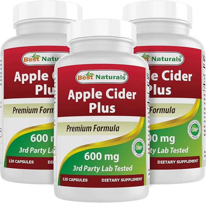 Best Naturals Apple Cider Vinegar Plus 600 Mg 120 Capsules - Vinegar Capsules for Healthier Digestion Cleanse Body Naturally (Pack of 3)