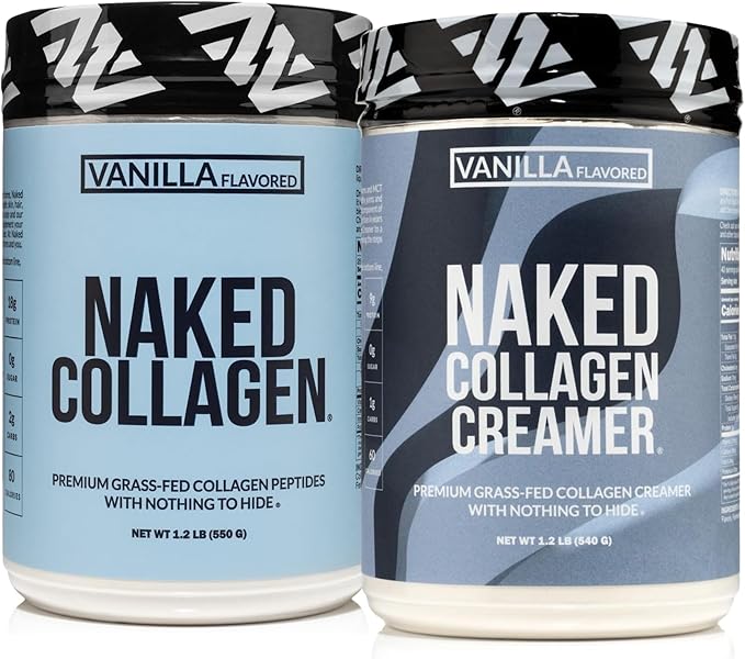 NAKED Vanilla Collagen Peptides 19.4oz (25 Servings) Vanilla Collagen Coffee Creamer (40 Servings) – Grass-Fed Pasture-Raised Non-GMO Gluten-Free Dairy-Free