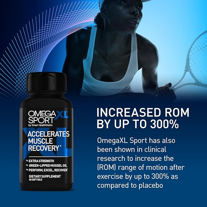 OmegaXL Sport Extra Strength Muscle Recovery Supplement and Respiratory Support Supplement - Improves DOMS and ROM Clinically Supported Green-Lipped Mussel Oil (60 Softgels)