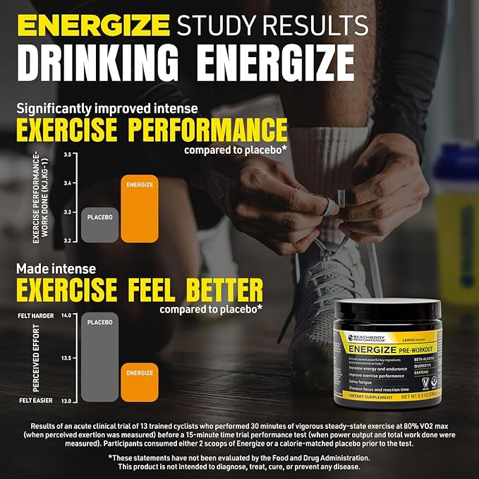 BODi Energize Pre Workout Powder - Beta-Alanine Quercetin &amp Low-Dose Caffeine Formula for Enhanced Energy &amp Focus Increase Energy &amp Endurance Supplement Lemon Flavored 40 Servings