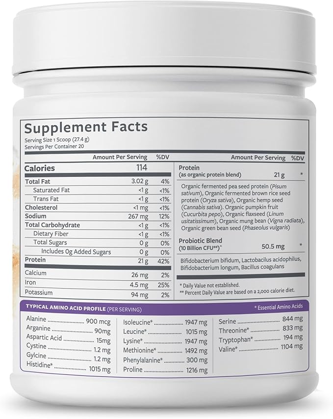 Plant Based Protein Powder for Optimal Gut Health Probiotic Protein Shake with Fermented Plant Proteins Vegan Dairy &amp Stevia-Free Unflavored