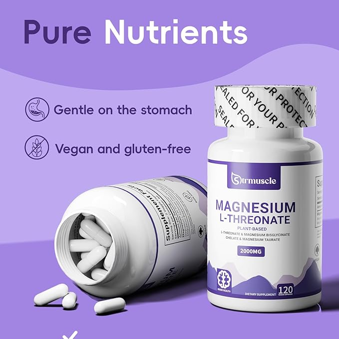 Magnesium L-Threonate Plant-Based by Strmuscle™ Supplement for Insomniacs Sleep Formula 2000mg 60 Day Sleep &amp Brain Support Vegetarian Friendly 02