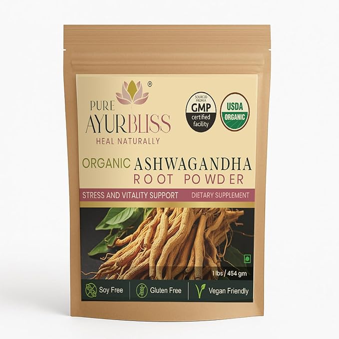 100% Organic Ashwagandha Powder Ayurvedic Blend for Stress Relief Energy and Hormone Balance Supports Digestion Vitality and Cortisol Care - 16oz