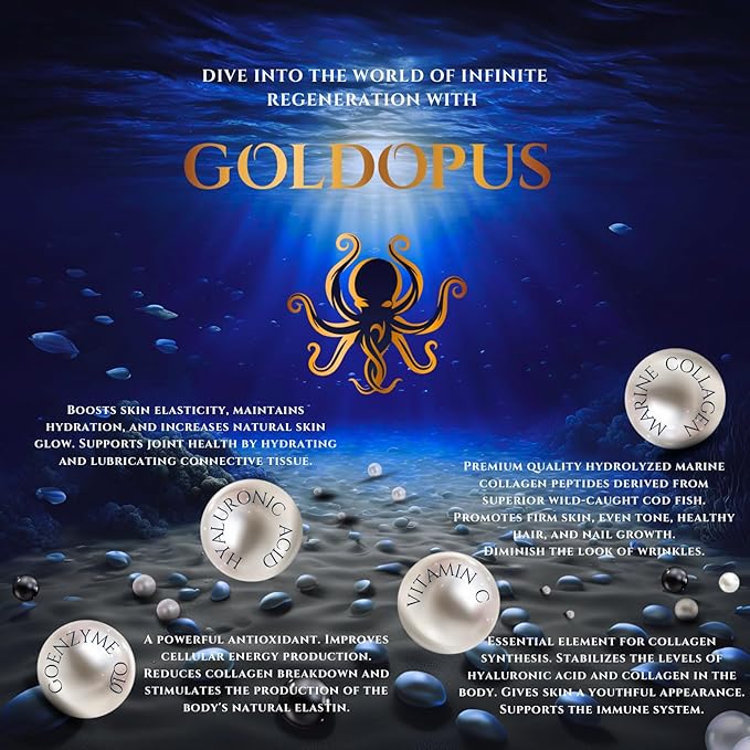 Marine Collagen Peptides Powder with Hyaluronic Acid Coenzyme Q10 Vitamin C - Promote Firm Skin Strong Nails&ampHair Healthy Joints - Hydrolyzed Collagen from Atlantic Cod - 10g per Serving